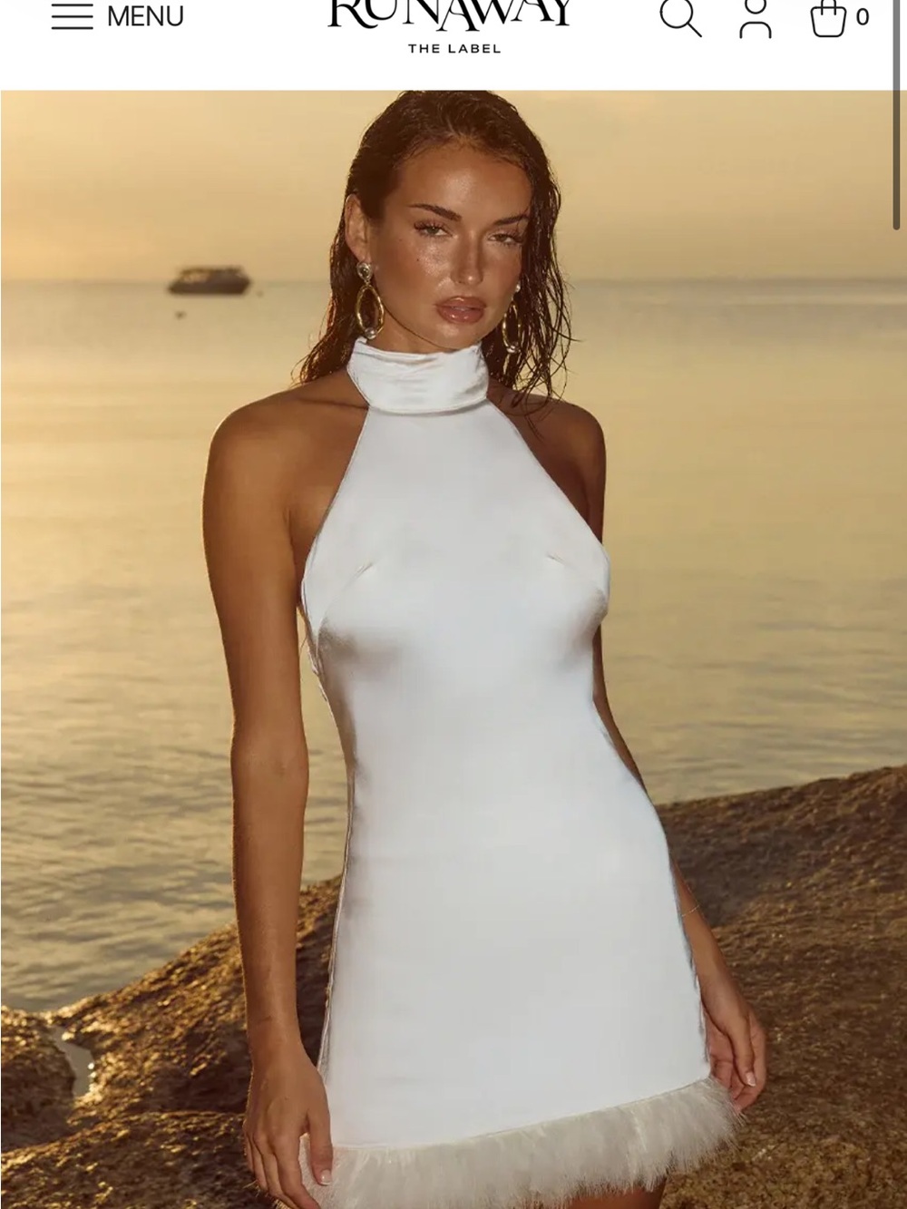 Runaway The Label White Halter Mini Dress with Feather Trim